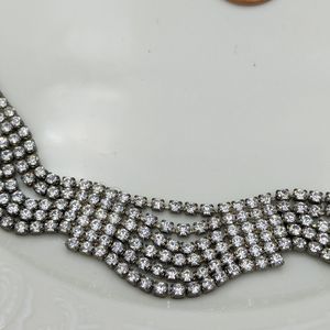 Vintage Rhinestone Silver Tone Choker Necklace